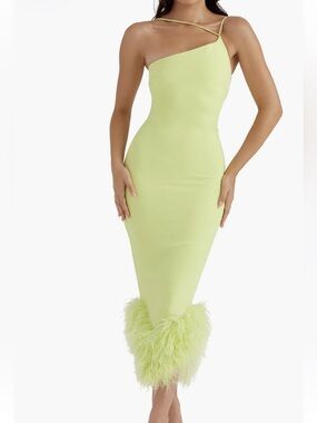 House of CB Alessia Asymmetric Feather Dress sz S